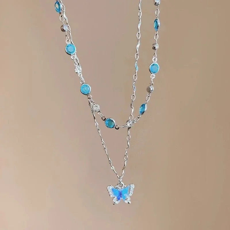 Blue Aura Butterfly Necklace