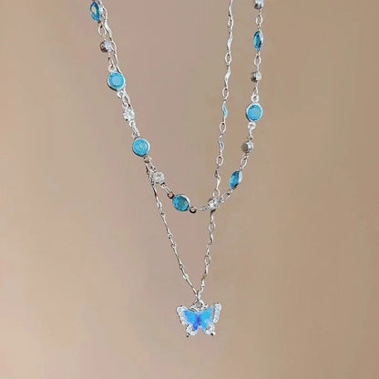 Blue Aura Butterfly Necklace