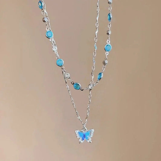 Blue Aura Butterfly Necklace